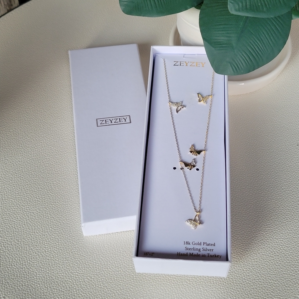 ZEYZEY 18k gold plated sterling silver butterfly necklace 16" + 2" - Picture 7 of 8